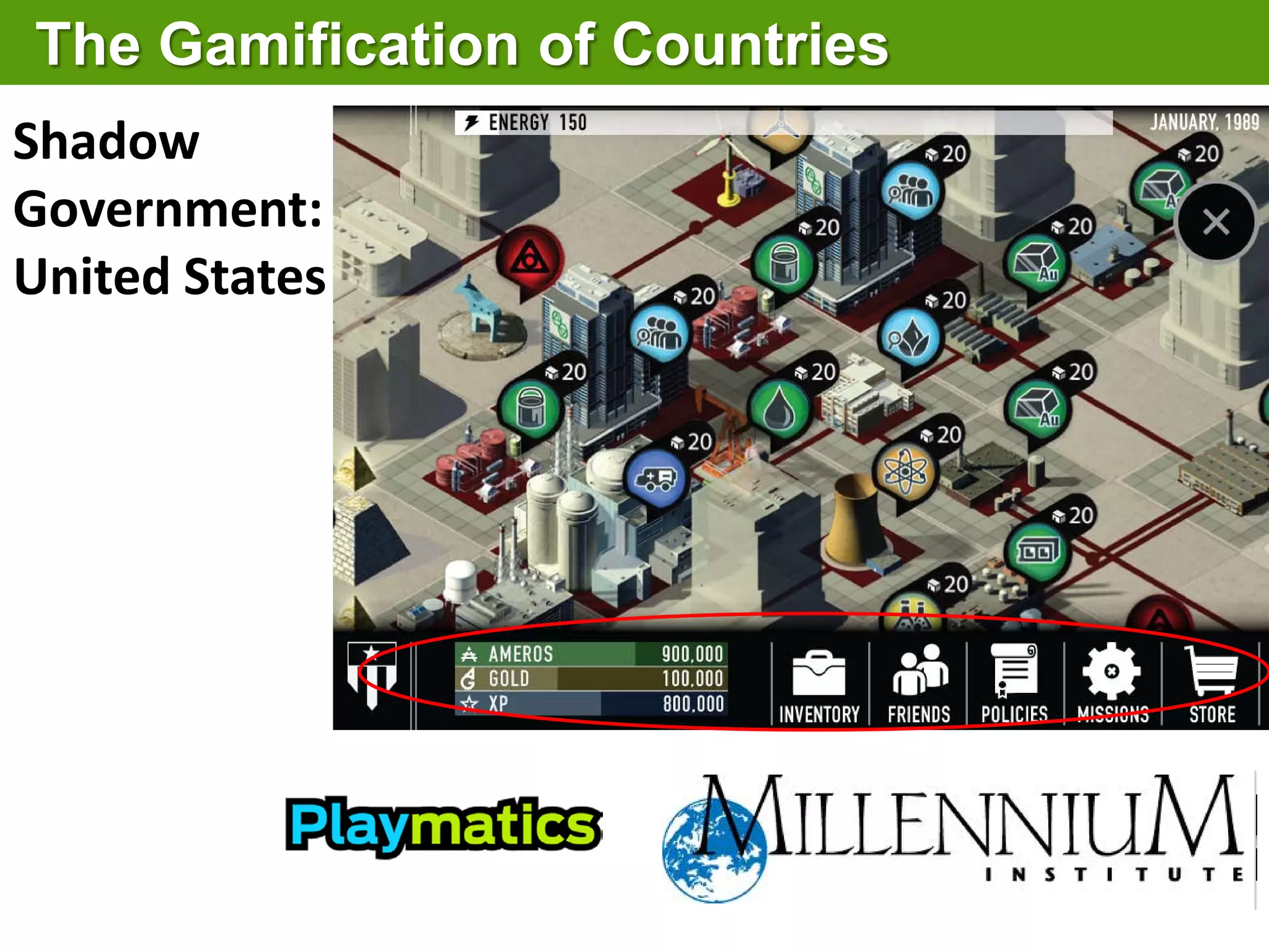The Gamification of Countries
Shadow
Government:
United States
 