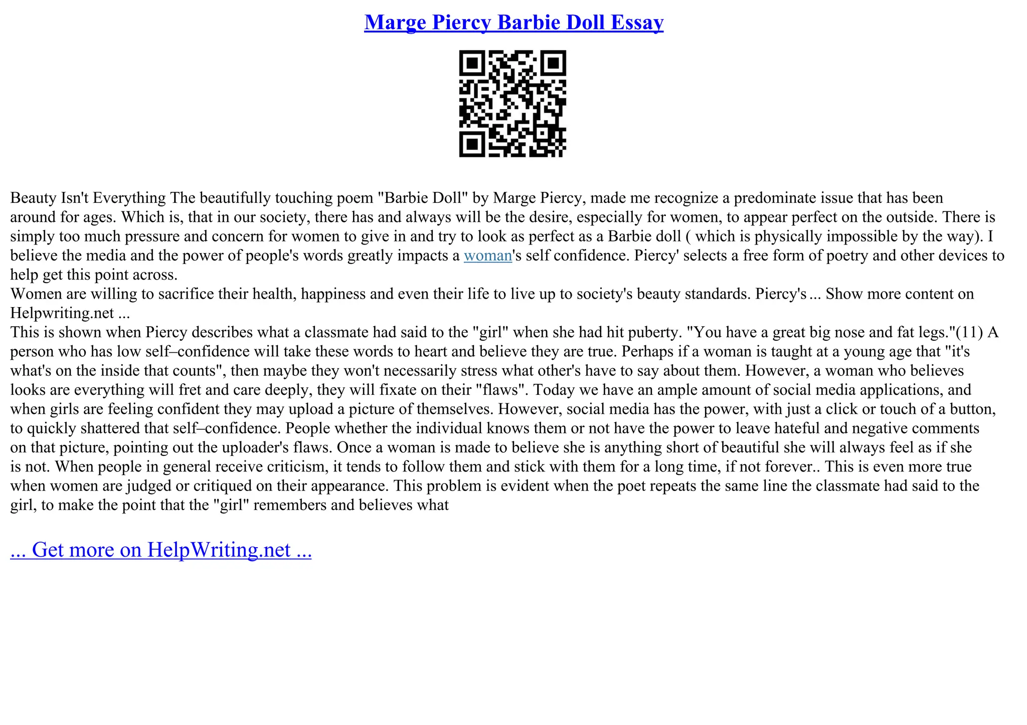 Marge Piercy Barbie Doll Essay PPT