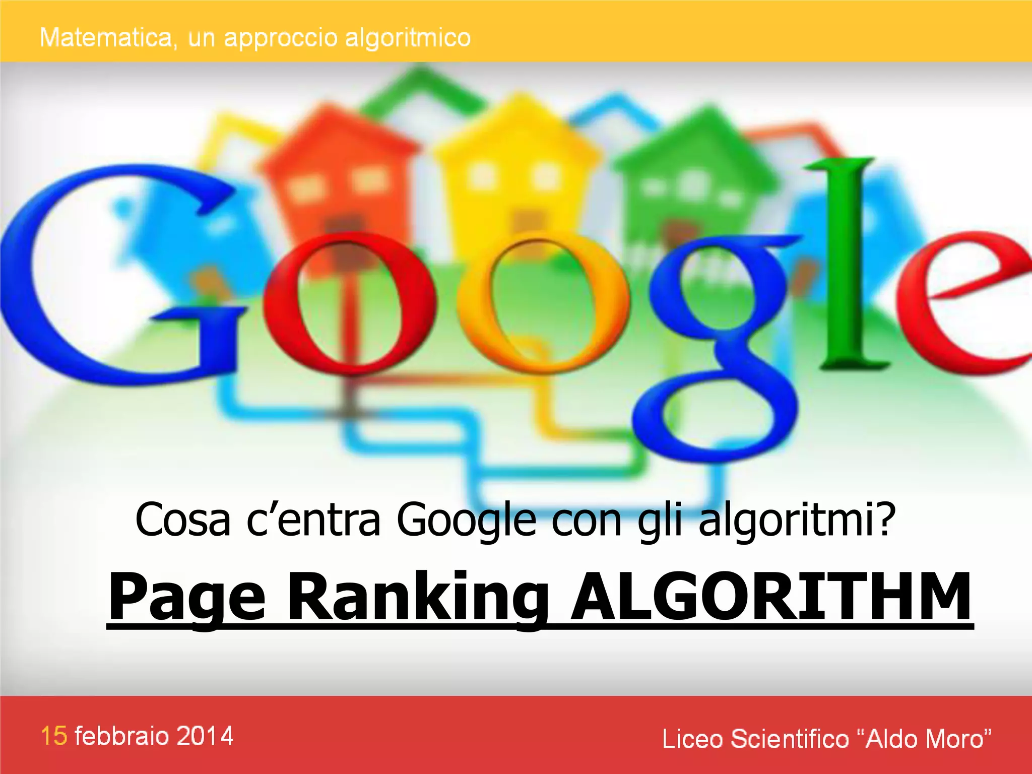 Cosa c’entra Google con gli algoritmi?

Page Ranking ALGORITHM

 