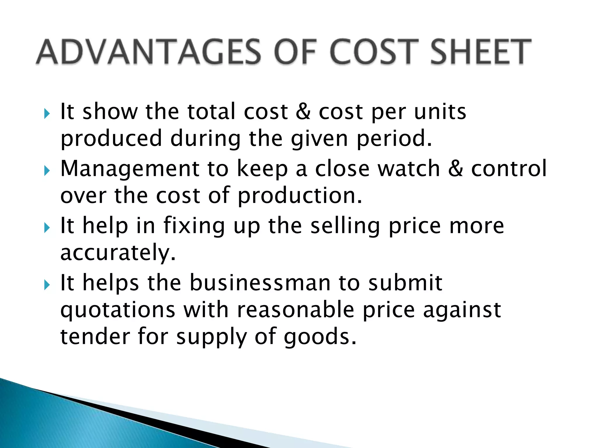 Performa of cost sheet