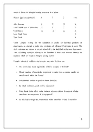 Marginal Statement Marginal costing | DOCX