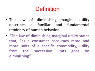 assumptions of the law of diminishing marginal utility