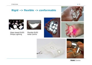 © Holst Centre                     40




 Rigid –> flexible -> conformable




Glass based OLED   Flexible OLED
Philips Lighting   Holst Centre
 
