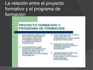 La relación entre el proyecto
formativo y el programa de
formación
 