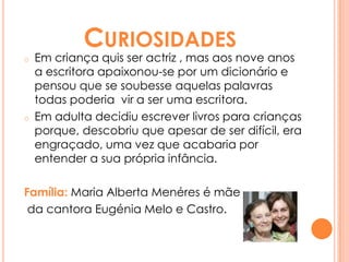 WebgrafiaIntroduçãoEste trabalho é sobre a biografia de Maria Alberta Menéres, escritora e poetisa portuguesa que escreveu livros para todas as idades.