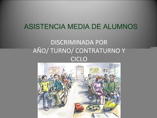 ASISTENCIA MEDIA DE ALUMNOS
DISCRIMINADA POR
AÑO/ TURNO/ CONTRATURNO Y
CICLO
 