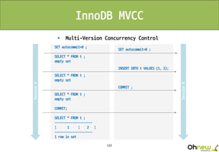 133
 Multi-Version Concurrency Control
InnoDB MVCC
SessionA
SessionB
 
