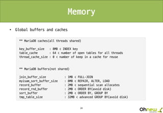 24
Memory
• Global buffers and caches
 
