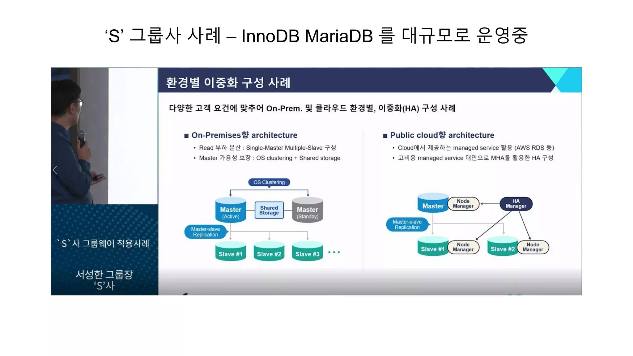 ‘S’ 그룹사 사례 – InnoDB MariaDB 를 대규모로 운영중
 