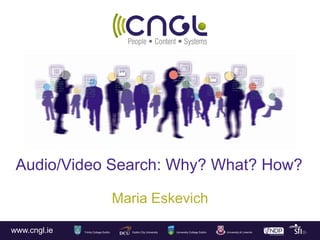 www.cngl.ie Dublin City UniversityTrinity College Dublin University College Dublin University of Limerick
Audio/Video Search: Why? What? How?
Maria Eskevich
 