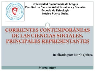 Realizado por: María Quiroz
Marzo, 2017
Universidad Bicentenaria de Aragua
Facultad de Ciencias Administrativas y Sociales
Escuela de Psicología
Núcleo Puerto Ordaz
 