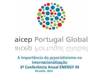 A importância do associativismo na
internacionalização
3ª Conferência Anual ENERGY IN
26 Junho , 2013
 