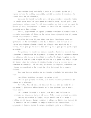 Hace varias horas que hemos llegado a la ciudad. Detrás de la
espesa cortina de niebla, suspendida inmóvil alrededor de nosotros, la
siento pesar en la atmósfera.
        La madre de Daniel ha hecho abrir el gran comedor y encender todos
los candelabros sobre la larga mesa de familia donde, en una punta, nos
amontonamos, entumecidos. Pero el vino dorado, que nos sirven en copas de
pesado cristal, nos entibia las venas; su calor nos va trepando por la
garganta hasta las sienes.
        Daniel, ligeramente achispado, promete restaurar en nuestra casa el
oratorio abandonado. Al final de la comida hemos convenido que mi suegra
vendrá con nosotros al campo.
        Mi dolor de estos últimos días, ese dolor lancinante como una
quemadura, se ha convertido en una dulce tristeza que me trae a los
labios una sonrisa cansada. Cuando me levanto, debo apoyarme en mi
marido. No sé por qué me siento tan débil y no sé por qué no puedo dejar
de sonreír.
        Por primera vez desde que estamos casados, Daniel me acomoda las
almohadas. A medianoche me despierto, sofocada. Me agito largamente entre
las sábanas, sin llegar a conciliar el sueño. Me ahogo. Respiro con la
sensación de que me falta siempre un poco de aire para cada soplo. Salto
del lecho, abro la ventana. Me inclino hacia afuera y es como si no
cambiara de atmósfera. La neblina, esfumando los ángulos, tamizando los
ruidos, ha comunicado a la ciudad la tibia intimidad de un cuarto
cerrado.
        Una idea loca se apodera de mí. Sacudo a Daniel, que entreabre los
ojos.
        —Me ahogo. Necesito caminar. ¿Me dejas salir?
        —Haz lo que quieras —murmura, y de nuevo recuesta pesadamente la
cabeza en la almohada.
        Me visto. Tomo al pasar el sombrero de paja con que salí de la
hacienda. El portón es menos pesado de lo que pensaba. Echo a andar,
calle arriba.
        La tristeza reafluye a la superficie de mi ser con toda la
violencia que acumulara durante el sueño. Ando, cruzo avenidas y pienso:
        —Mañana volveremos al campo. Pasado mañana iré a oír misa al
pueblo, con mi suegra. Luego, durante el almuerzo, Daniel nos hablará de
los trabajos de la hacienda. En seguida visitaré el invernáculo, la
pajarera, el huerto. Antes de cenar, dormitaré junto a la chimenea o
 