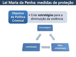 • Criar estratégias para a
diminuição da violência
Objetivo
da Política
Criminal
 