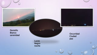 Destello
Blanco
serenidad
Luces
Negro
noche
Oscuridad
Ciudad
paz
 