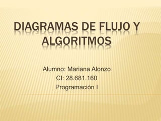 DIAGRAMAS DE FLUJO Y
ALGORITMOS
Alumno: Mariana Alonzo
CI: 28.681.160
Programación I
 