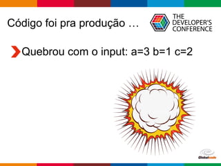 Globalcode – Open4education
Código foi pra produção …
Quebrou com o input: a=3 b=1 c=2
 