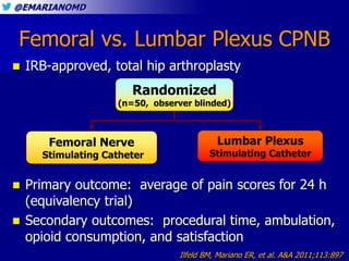 @EMARIANOMD
Femoral vs. Lumbar Plexus CPNB
 IRB-approved, total hip arthroplasty
Lumbar Plexus
Stimulating Catheter
Rando...