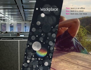 Workplace   Then: Work in an office
            Now: Work in a cloud
            Next: Work less, live more
 