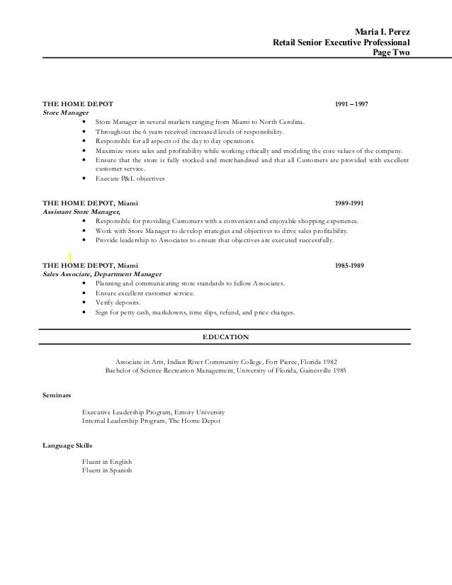 resume of manager operations