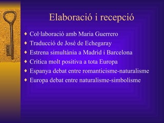 Elaboració i recepció Col·laboració amb Maria Guerrero Traducció de José de Echegaray Estrena simultània a Madrid i Barcelona Crítica molt positiva a tota Europa Espanya debat entre romanticisme-naturalisme Europa debat entre naturalisme-simbolisme 