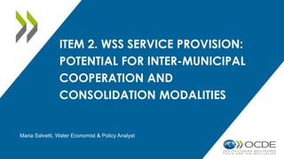 ITEM 2. WSS SERVICE PROVISION:
POTENTIAL FOR INTER-MUNICIPAL
COOPERATION AND
CONSOLIDATION MODALITIES
Maria Salvetti, Water Economist & Policy Analyst
 