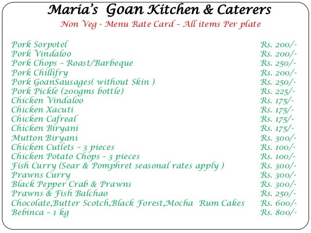 Maria S Goan Kitchen Menu Maria S Goan Kitchen Menu