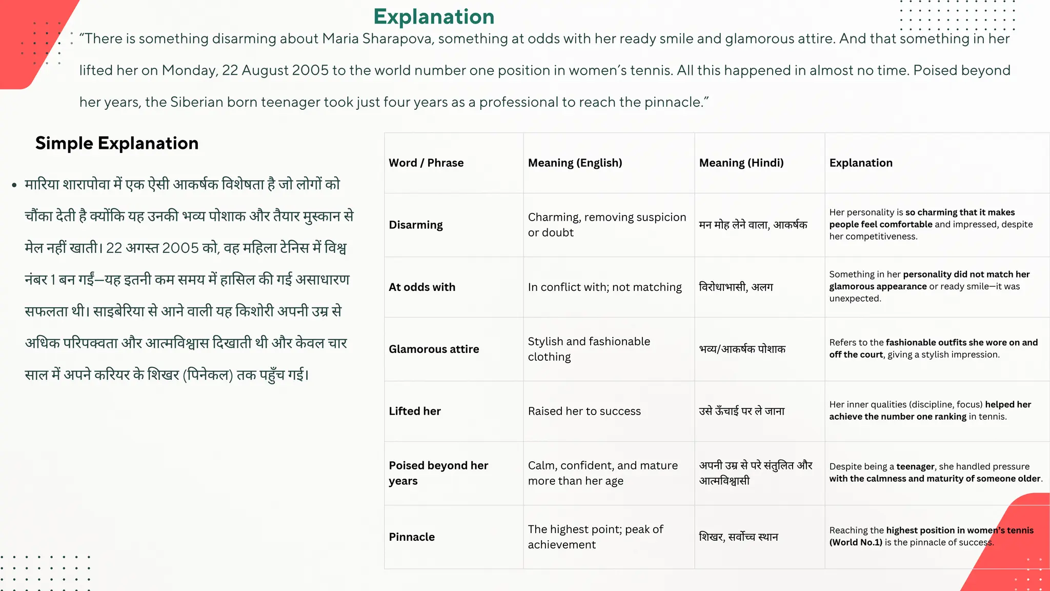 Reach for the Top – Maria Sharapova: Journey to Success By Bijaya sir | PDF