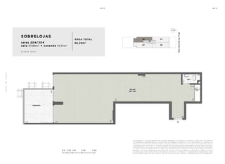 0.0 0.50 1.00 2.00 3.00
a de c o r a ç ã o e o s r e v e s t i me n t o s s ã o i m a ge n s me r a me n t e i l u s t r at i va s . o s m ó v e i s , a s s i m c o m o o s m at e r i a i s
de a c a b a me n t o r ep r e s e n ta d o s n a p l a n ta s ã o de d i me n s õ e s c o me r c i a i s e n ã o fa z em pa r t e d o c o n t r at o de
c o n s t u ç ã o . o i m ó v e l s e r á e n t r eg u e c o m o i n d i c a d o n o mem o r i a l de s c r i t i v o . e s ta é u m a p l a n ta p r o v i s ó r i a s u je i ta
a a lt e r a ç ã o s em av i s o p r é v i o . o p r o je t o p o de r á s o f r e r m o d i f i c a ç õ e s de c o r r e n t e s d a s p o s t u r a s m u n i c i pa i s ,
c o n c e s s i o n á r i a s e d o l o c a l . a p l a n ta a p r e s e n ta l o c a l i z a ç ã o p r e l i m i n a r de p i l a r e s e p r u m a d a s de i n s ta l a ç õ e s .
a s á r e a s p r i vat i va s r ep r e s e n ta m a s á r e a s d o s c o mpa r t i me n t o s s o m a d a s à s á r e a s d a s pa r ede s , p i l a r e s e
p r u m a d a s . a s c o ta s a p r e s e n ta d a s em p l a n ta s ã o de e i x o a e i x o d a s pa r ede s . o s m at e r i a i s a s e r em u t i l i z a d o s
n a c o n s t r u ç ã o e s tã o e s pe c i f i c a d o s n o mem o r i a l de s c r i t i v o . o s m at e r i a i s e a c a b a me n t o s a p r e s e n ta d o s n e s s a
p l a n ta s e r ã o o f e r e c i d o s a o s c l i e n t e s c o m u m c u s t o a d i c i o n a l , d u r a n t e a pe r s o n a l i z a ç ã o de a c a b a me n t o s ..
SOBRELOJAS
salas 204/304
sala 57,89m2
+ varanda 10,31m2
ÁREA TOTAL
68,20m2
p l a n ta s e c a
6
8
 