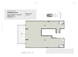 a de c o r a ç ã o e o s r e v e s t i me n t o s s ã o i m a ge n s me r a me n t e i l u s t r at i va s . o s m ó v e i s , a s s i m c o m o o s m at e r i a i s
de a c a b a me n t o r ep r e s e n ta d o s n a p l a n ta s ã o de d i me n s õ e s c o me r c i a i s e n ã o fa z em pa r t e d o c o n t r at o de
c o n s t u ç ã o . o i m ó v e l s e r á e n t r eg u e c o m o i n d i c a d o n o mem o r i a l de s c r i t i v o . e s ta é u m a p l a n ta p r o v i s ó r i a s u je i ta
a a lt e r a ç ã o s em av i s o p r é v i o . o p r o je t o p o de r á s o f r e r m o d i f i c a ç õ e s de c o r r e n t e s d a s p o s t u r a s m u n i c i pa i s ,
c o n c e s s i o n á r i a s e d o l o c a l . a p l a n ta a p r e s e n ta l o c a l i z a ç ã o p r e l i m i n a r de p i l a r e s e p r u m a d a s de i n s ta l a ç õ e s .
a s á r e a s p r i vat i va s r ep r e s e n ta m a s á r e a s d o s c o mpa r t i me n t o s s o m a d a s à s á r e a s d a s pa r ede s , p i l a r e s e
p r u m a d a s . a s c o ta s a p r e s e n ta d a s em p l a n ta s ã o de e i x o a e i x o d a s pa r ede s . o s m at e r i a i s a s e r em u t i l i z a d o s
n a c o n s t r u ç ã o e s tã o e s pe c i f i c a d o s n o mem o r i a l de s c r i t i v o . o s m at e r i a i s e a c a b a me n t o s a p r e s e n ta d o s n e s s a
p l a n ta s e r ã o o f e r e c i d o s a o s c l i e n t e s c o m u m c u s t o a d i c i o n a l , d u r a n t e a pe r s o n a l i z a ç ã o de a c a b a me n t o s ..
0.0 0.50 1.00 2.00 3.00
SOBRELOJAS
salas 203/303 + 204/304
sala 123,03m2
+
varanda 20,71m2
ÁREA TOTAL
143,74m2
p l a n ta s e c a
INTERLIGAÇÃO
7
0
 