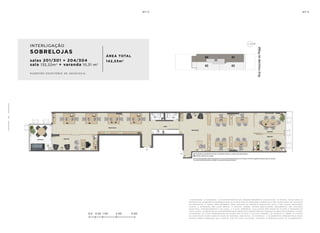a de c o r a ç ã o , o pa i s a g i s m o e o s r e v e s t i me n t o s s ã o i m a ge n s me r a me n t e i l u s t r at i va s . o s m ó v e i s , a s s i m c o m o o s
m at e r i a i s de a c a b a me n t o r ep r e s e n ta d o s n a p l a n ta s ã o de d i me n s õ e s c o me r c i a i s e n ã o fa z em pa r t e d o c o n t r at o
de c o n s t u ç ã o . o i m ó v e l s e r á e n t r eg u e c o m o i n d i c a d o n o mem o r i a l de s c r i t i v o . e s ta é u m a p l a n ta p r o v i s ó r i a
s u je i ta a a lt e r a ç ã o s em av i s o p r é v i o . o p r o je t o p o de r á s o f r e r m o d i f i c a ç õ e s de c o r r e n t e s d a s p o s t u r a s
m u n i c i pa i s , c o n c e s s i o n á r i a s e d o l o c a l . a p l a n ta a p r e s e n ta l o c a l i z a ç ã o p r e l i m i n a r de p i l a r e s e p r u m a d a s de
i n s ta l a ç õ e s . a s á r e a s p r i vat i va s r ep r e s e n ta m a s á r e a s d o s c o mpa r t i me n t o s s o m a d a s à s á r e a s d a s pa r ede s , p i l a r e s
e p r u m a d a s . a s c o ta s a p r e s e n ta d a s em p l a n ta s ã o de e i x o a e i x o d a s pa r ede s . o s m at e r i a i s a s e r em u t i l i z a d o s
n a c o n s t r u ç ã o e s tã o e s pe c i f i c a d o s n o mem o r i a l de s c r i t i v o . o s m at e r i a i s e a c a b a me n t o s a p r e s e n ta d o s n e s s a
p l a n ta s e r ã o o f e r e c i d o s a o s c l i e n t e s c o m u m c u s t o a d i c i o n a l , d u r a n t e a pe r s o n a l i z a ç ã o de a c a b a me n t o s ..
0.0 0.50 1.00 2.00 3.00
SOBRELOJAS
salas 201/301 + 204/304
sala 132,22m2
+ varanda 10,31 m2
ÁREA TOTAL
142,53m2
s ugestão escritório de advocacia
INTERLIGAÇÃO
7
2
 