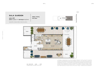 0.0 0.50 1.00 2.00 3.00
SALA GARDEN
sala 401
sala 52,66m2
+ terraço 95,07m2
ÁREA TOTAL
147,73m2
s ugestão consultório odontologico
a de c o r a ç ã o e o s r e v e s t i me n t o s s ã o i m a ge n s me r a me n t e i l u s t r at i va s . o s m ó v e i s , a s s i m c o m o o s m at e r i a i s
de a c a b a me n t o r ep r e s e n ta d o s n a p l a n ta s ã o de d i me n s õ e s c o me r c i a i s e n ã o fa z em pa r t e d o c o n t r at o de
c o n s t u ç ã o . o i m ó v e l s e r á e n t r eg u e c o m o i n d i c a d o n o mem o r i a l de s c r i t i v o . e s ta é u m a p l a n ta p r o v i s ó r i a s u je i ta
a a lt e r a ç ã o s em av i s o p r é v i o . o p r o je t o p o de r á s o f r e r m o d i f i c a ç õ e s de c o r r e n t e s d a s p o s t u r a s m u n i c i pa i s ,
c o n c e s s i o n á r i a s e d o l o c a l . a p l a n ta a p r e s e n ta l o c a l i z a ç ã o p r e l i m i n a r de p i l a r e s e p r u m a d a s de i n s ta l a ç õ e s .
a s á r e a s p r i vat i va s r ep r e s e n ta m a s á r e a s d o s c o mpa r t i me n t o s s o m a d a s à s á r e a s d a s pa r ede s , p i l a r e s e
p r u m a d a s . a s c o ta s a p r e s e n ta d a s em p l a n ta s ã o de e i x o a e i x o d a s pa r ede s . o s m at e r i a i s a s e r em u t i l i z a d o s
n a c o n s t r u ç ã o e s tã o e s pe c i f i c a d o s n o mem o r i a l de s c r i t i v o . o s m at e r i a i s e a c a b a me n t o s a p r e s e n ta d o s n e s s a
p l a n ta s e r ã o o f e r e c i d o s a o s c l i e n t e s c o m u m c u s t o a d i c i o n a l , d u r a n t e a pe r s o n a l i z a ç ã o de a c a b a me n t o s ..
8
4
 