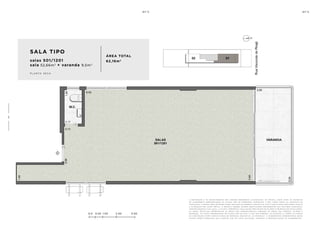 0.0 0.50 1.00 2.00 3.00
SALA TIPO
salas 501/1201
sala 52,66m2
+ varanda 9,5m2
ÁREA TOTAL
62,16m2
p l a n ta s e c a
a de c o r a ç ã o e o s r e v e s t i me n t o s s ã o i m a ge n s me r a me n t e i l u s t r at i va s . o s m ó v e i s , a s s i m c o m o o s m at e r i a i s
de a c a b a me n t o r ep r e s e n ta d o s n a p l a n ta s ã o de d i me n s õ e s c o me r c i a i s e n ã o fa z em pa r t e d o c o n t r at o de
c o n s t u ç ã o . o i m ó v e l s e r á e n t r eg u e c o m o i n d i c a d o n o mem o r i a l de s c r i t i v o . e s ta é u m a p l a n ta p r o v i s ó r i a s u je i ta
a a lt e r a ç ã o s em av i s o p r é v i o . o p r o je t o p o de r á s o f r e r m o d i f i c a ç õ e s de c o r r e n t e s d a s p o s t u r a s m u n i c i pa i s ,
c o n c e s s i o n á r i a s e d o l o c a l . a p l a n ta a p r e s e n ta l o c a l i z a ç ã o p r e l i m i n a r de p i l a r e s e p r u m a d a s de i n s ta l a ç õ e s .
a s á r e a s p r i vat i va s r ep r e s e n ta m a s á r e a s d o s c o mpa r t i me n t o s s o m a d a s à s á r e a s d a s pa r ede s , p i l a r e s e
p r u m a d a s . a s c o ta s a p r e s e n ta d a s em p l a n ta s ã o de e i x o a e i x o d a s pa r ede s . o s m at e r i a i s a s e r em u t i l i z a d o s
n a c o n s t r u ç ã o e s tã o e s pe c i f i c a d o s n o mem o r i a l de s c r i t i v o . o s m at e r i a i s e a c a b a me n t o s a p r e s e n ta d o s n e s s a
p l a n ta s e r ã o o f e r e c i d o s a o s c l i e n t e s c o m u m c u s t o a d i c i o n a l , d u r a n t e a pe r s o n a l i z a ç ã o de a c a b a me n t o s ..
9
8
 