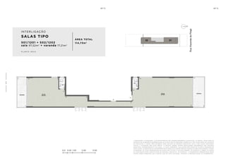a de c o r a ç ã o , o pa i s a g i s m o e o s r e v e s t i me n t o s s ã o i m a ge n s me r a me n t e i l u s t r at i va s . o s m ó v e i s , a s s i m c o m o o s
m at e r i a i s de a c a b a me n t o r ep r e s e n ta d o s n a p l a n ta s ã o de d i me n s õ e s c o me r c i a i s e n ã o fa z em pa r t e d o c o n t r at o
de c o n s t u ç ã o . o i m ó v e l s e r á e n t r eg u e c o m o i n d i c a d o n o mem o r i a l de s c r i t i v o . e s ta é u m a p l a n ta p r o v i s ó r i a
s u je i ta a a lt e r a ç ã o s em av i s o p r é v i o . o p r o je t o p o de r á s o f r e r m o d i f i c a ç õ e s de c o r r e n t e s d a s p o s t u r a s
m u n i c i pa i s , c o n c e s s i o n á r i a s e d o l o c a l . a p l a n ta a p r e s e n ta l o c a l i z a ç ã o p r e l i m i n a r de p i l a r e s e p r u m a d a s de
i n s ta l a ç õ e s . a s á r e a s p r i vat i va s r ep r e s e n ta m a s á r e a s d o s c o mpa r t i me n t o s s o m a d a s à s á r e a s d a s pa r ede s , p i l a r e s
e p r u m a d a s . a s c o ta s a p r e s e n ta d a s em p l a n ta s ã o de e i x o a e i x o d a s pa r ede s . o s m at e r i a i s a s e r em u t i l i z a d o s
n a c o n s t r u ç ã o e s tã o e s pe c i f i c a d o s n o mem o r i a l de s c r i t i v o . o s m at e r i a i s e a c a b a me n t o s a p r e s e n ta d o s n e s s a
p l a n ta s e r ã o o f e r e c i d o s a o s c l i e n t e s c o m u m c u s t o a d i c i o n a l , d u r a n t e a pe r s o n a l i z a ç ã o de a c a b a me n t o s ..
0.0 0.50 1.00 2.00 3.00
SALAS TIPO
501/1201 + 502/1202
sala 97,52m2
+ varanda 17,21m2
ÁREA TOTAL
114,73m2
p l a n ta s e c a
INTERLIGAÇÃO
1
0
8
 