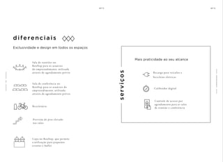 diferenci ais
Exclusividade e design em todos os espaços
Bicicletário
Previsão de piso elevado
nas salas
Copa no Rooftop, que permite
a utilização para pequenos
eventos e buffet
Sala de reuniões no
Rooftop para os usuários
do empreendimento, utilizada
através de agendamento prévio
Sala de conferência no
Rooftop para os usuários do
empreendimento, utilizada
através de agendamento prévio
s
e
r
v
i
ç
o
s
Mais praticidade ao seu alcance
Recarga para veículos e
bicicletas elétricas
Calibrador digital
Controle de acesso por
agendamento para as salas
de reunião e conferência
C
O
M
O
D
I
D
A
D
E
S
1
2
4
 