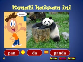 Kenali haiwan ini
      Keenam




pan            da     panda
                    Back   Home   Next
 