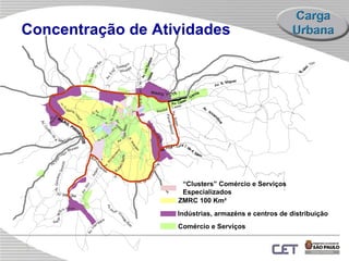 Concentração de  A tividades ZMRC 100 Km² “ Clusters” Comércio e Serviços Especializados Indústrias, armazéns e centros de distribuição Comércio e Serviços 