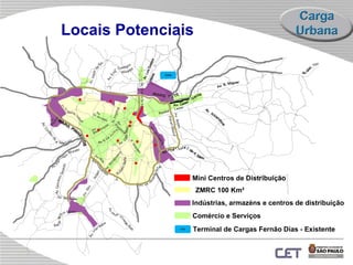 Locais Potenciais ZMRC 100 Km² TCFD TCFD Terminal de Cargas Fernão Dias - Existente  Indústrias, armazéns e centros de distribuição Comércio e Serviços Mini Centros de Distribuição 
