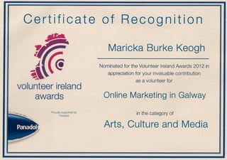 Certificate if recognition from Volunteer Ireland 