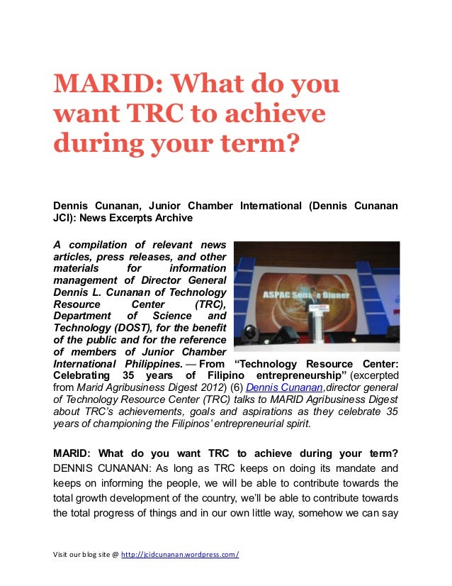 MARID What do you want TRC to achieve during your term? MARID What do you want TRC to achieve during your term?