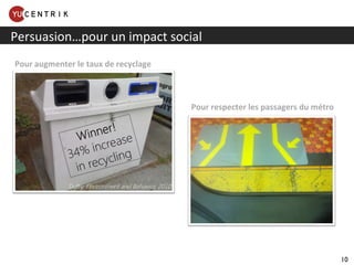Persuasion…pour un impact social Pour augmenter le taux de recyclage Pour respecter les passagers du métro 