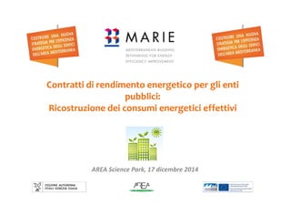 Contratti di rendimento energetico per gli enti 
pubblici: 
Ricostruzione dei consumi energetici effettivi
AREA Science Park, 17 dicembre 2014
 