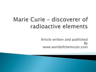 Article written and published
By
www.worldofchemicals.com
 