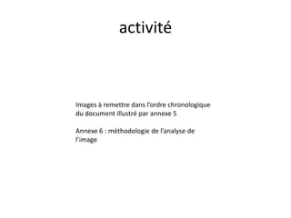 activitéImages à remettre dans l’ordre chronologique du document illustré par annexe 5Annexe 6 : méthodologie de l’analyse de l’image