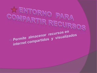 ENTORNO  PARA  COMPARTIR RECURSOSPermite  almacenar  recursos en internet compartidos  y  visualizados