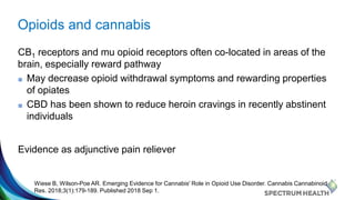 Opioids and cannabis
CB1 receptors and mu opioid receptors often co-located in areas of the
brain, especially reward pathw...