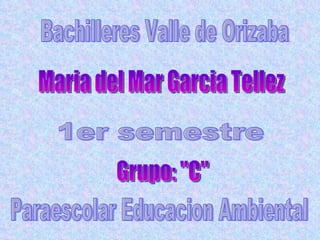 Bachilleres Valle de Orizaba Maria del Mar Garcia Tellez 1er semestre Paraescolar Educacion Ambiental Grupo: &quot;C&quot; 