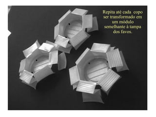 Repita até cada copo
ser transformado em
um módulo
semelhante à tampa
dos favos.
 
