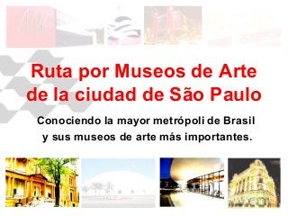 Ruta por Museos de Arte
de la ciudad de São Paulo
Conociendo la mayor metrópoli de Brasil
y sus museos de arte más importantes.
 