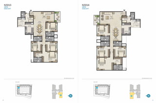 04 05
N3013
4BHK
2930 SFT
Key plan
N3
03
All dimensions in mm
FOYER
1540 x 1490
(5’ 0” x 4’ 8”)
ENTRY
LIVING
7880 x 4040
(25’ 8” x 13’ 2”)
DINING
4540 x 5400
(14’ 8” x 17’ 7”)
UTILITY
2740 x 3490
(8’ 9” x 11’ 4”)
UTILITY ROOM
3040 x 2390
(9’ 9” x 7’ 8”)
BATHROOM-05
1440 x 2140
(4’ 7” x 7’ 0”)
BALCONY
2200 x 4050
(7’ 2” x 13’ 2”)
BEDROOM-04
4330 x 3480
(14’ 2” x 11’ 4”)
BATHROOM-04
3080 x 1600
(10’ 1” x 5’ 2”)
BATHROOM-03
3080 x 1790
(10’ 1” x 5’ 8”)
BEDROOM-03
4330 x 3730
(14’ 2” x 12’ 2”)
BEDROOM-01
5730 x 4040
(18’ 7” x 13’ 2”)
BATHROOM-01
3040 x 1840
(9’ 9” x 6’ 0”)
DRESS
3040 x 2040
(9’ 9” x 6’ 6”)
BEDROOM-02
4040 x 3730
(13’ 2” x 12’ 2”)
BATHROOM-02
3140 x 1790
(10’ 3” x 5’ 8”)
KITCHEN
3040 x 4580
(9’ 9” x 15’ 0”)
CLOTHES
DRYING AREA
N3014
4BHK
3530 SFT
Key plan
N3
04
All dimensions in mm
ENTRY
FOYER
1700 x 1540
(5’ 5” x 5’ 0”)
BATHROOM-05
1400 x 2540
(4’ 5” x 8’ 3”)
UTILITY ROOM
3240 x 2610
(10’ 6” x 8’ 5”)
UTILITY
3600 x 3090
(11’ 8” x 10’ 1”)
KITCHEN
3240 x 4540
(10’ 6” x 14’ 8”)
DINING
4500 x 6290
(14’ 7” x 20’ 6”)
BATHROOM-03
3090 x 1800
(10’ 1” x 5’ 9”)
BEDROOM-03
4790 x 4130
(15’ 7” x 13’ 5”)
DRESS
3290 x 2745
(10’ 7” x 9’ 0”)
BATHROOM-01
3290 x 2040
(107” x 6’ 6”)
BEDROOM-01
6280 x 4945
(20’ 6” x 16’ 2”)
BEDROOM-02
4870 x 4130
(15’ 9” x 13’ 5”)
BATHROOM-02
3370 x 1800
(11’ 0” x 5’ 9”)
BATHROOM-04
3370 x 1840
(11’ 0” x 6’ 0”)
BEDROOM-04
4870 x 4130
(15’ 9” x 13’ 5”)
BALCONY
2190 x 3680
(7’ 1” x 12’ 0”)
LIVING
8380 x 5040
(27’ 4” x 16’ 5”)
CLOTHES DRYING
AREA
 